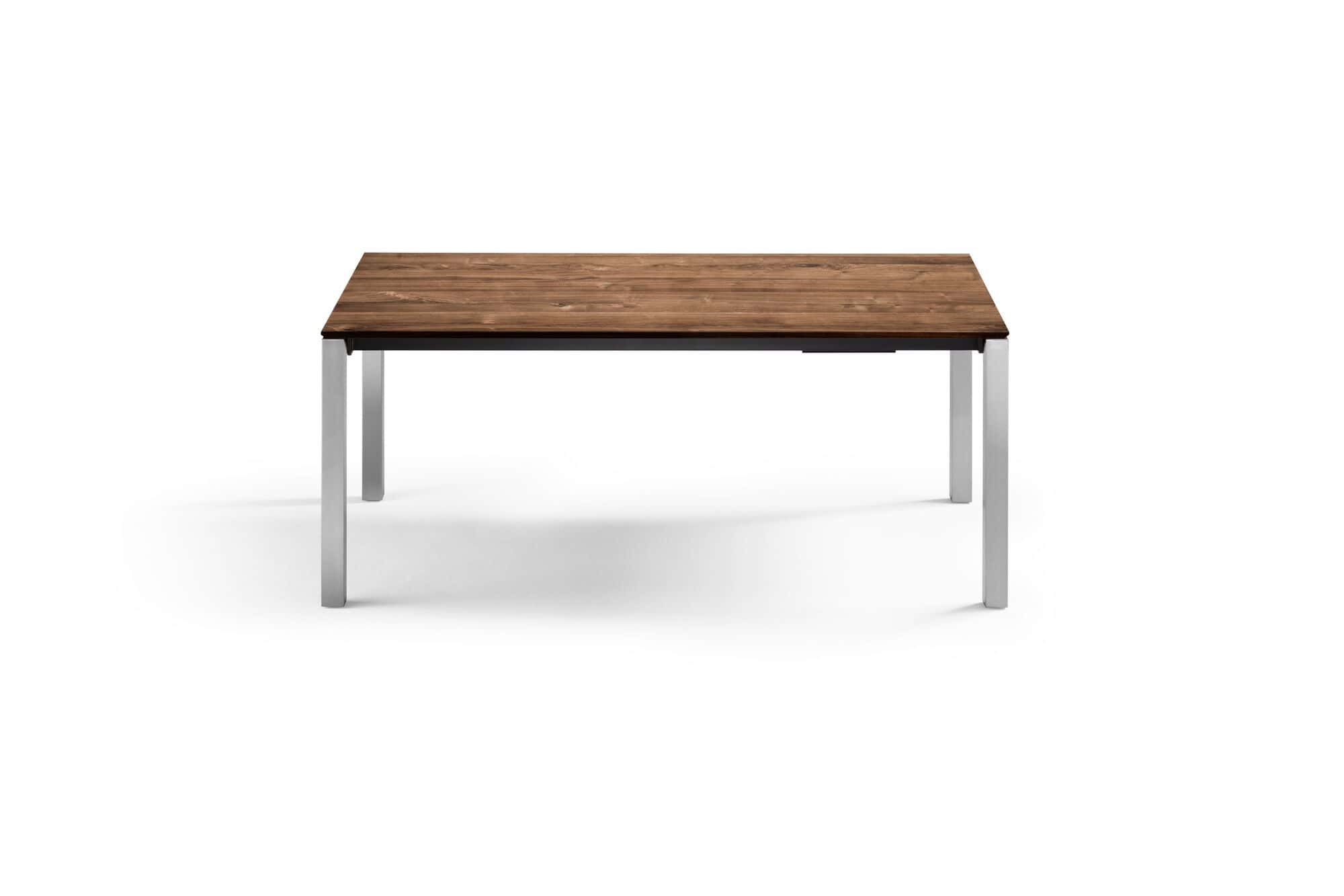 Holztisch Astnussbaum Wildnussbaum ausziehbar mit Edelstahlbeinen - Bari Metall Holztisch Wildussbaum Astnussbaum ausziehbar mit Edelstahlbeinen - Bari Metall