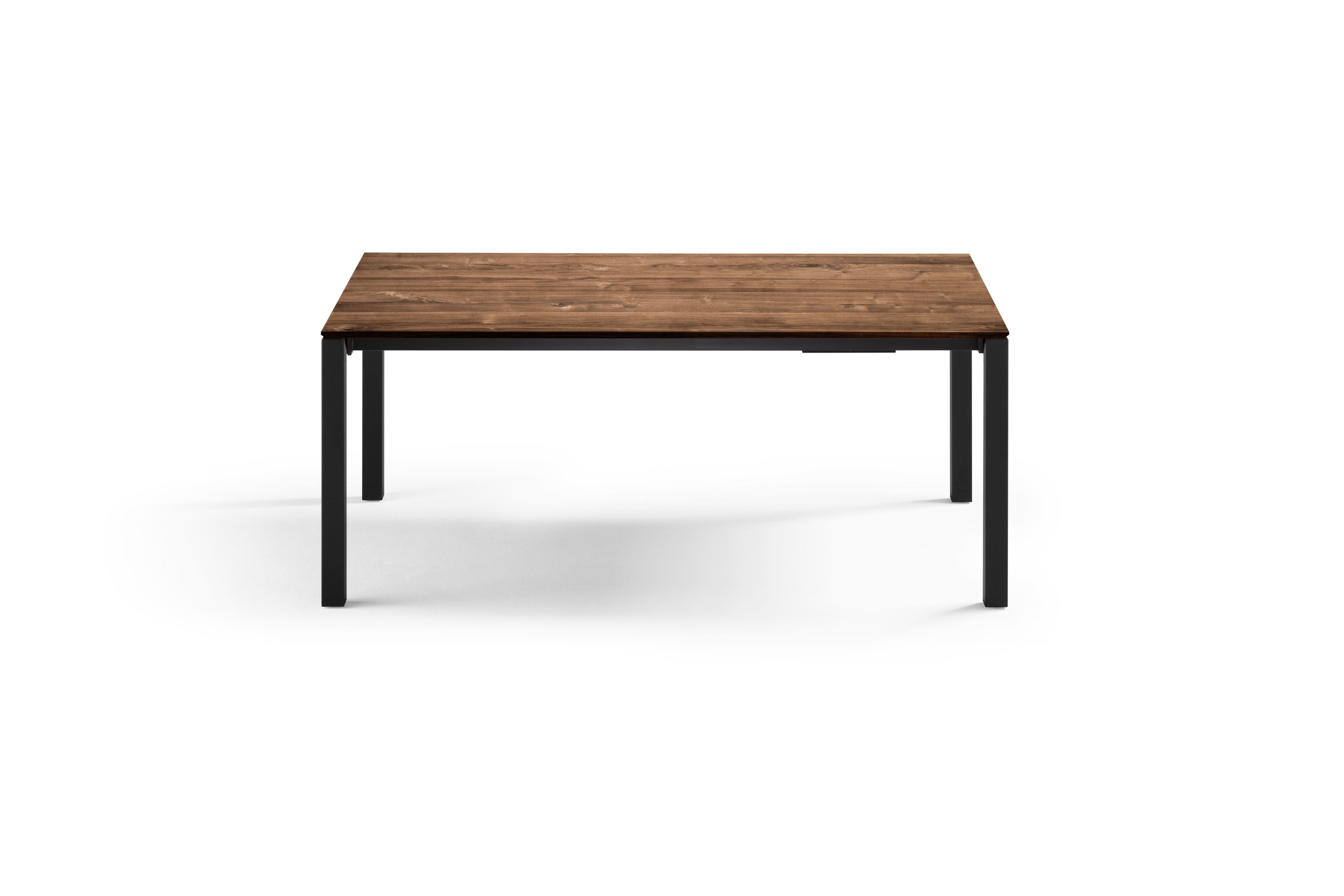 Esszimmertisch mit schwarzen Metallbeinen ausziehbar - Tischplatte Wildnussbaum / Astnussbaum - Bari Metall