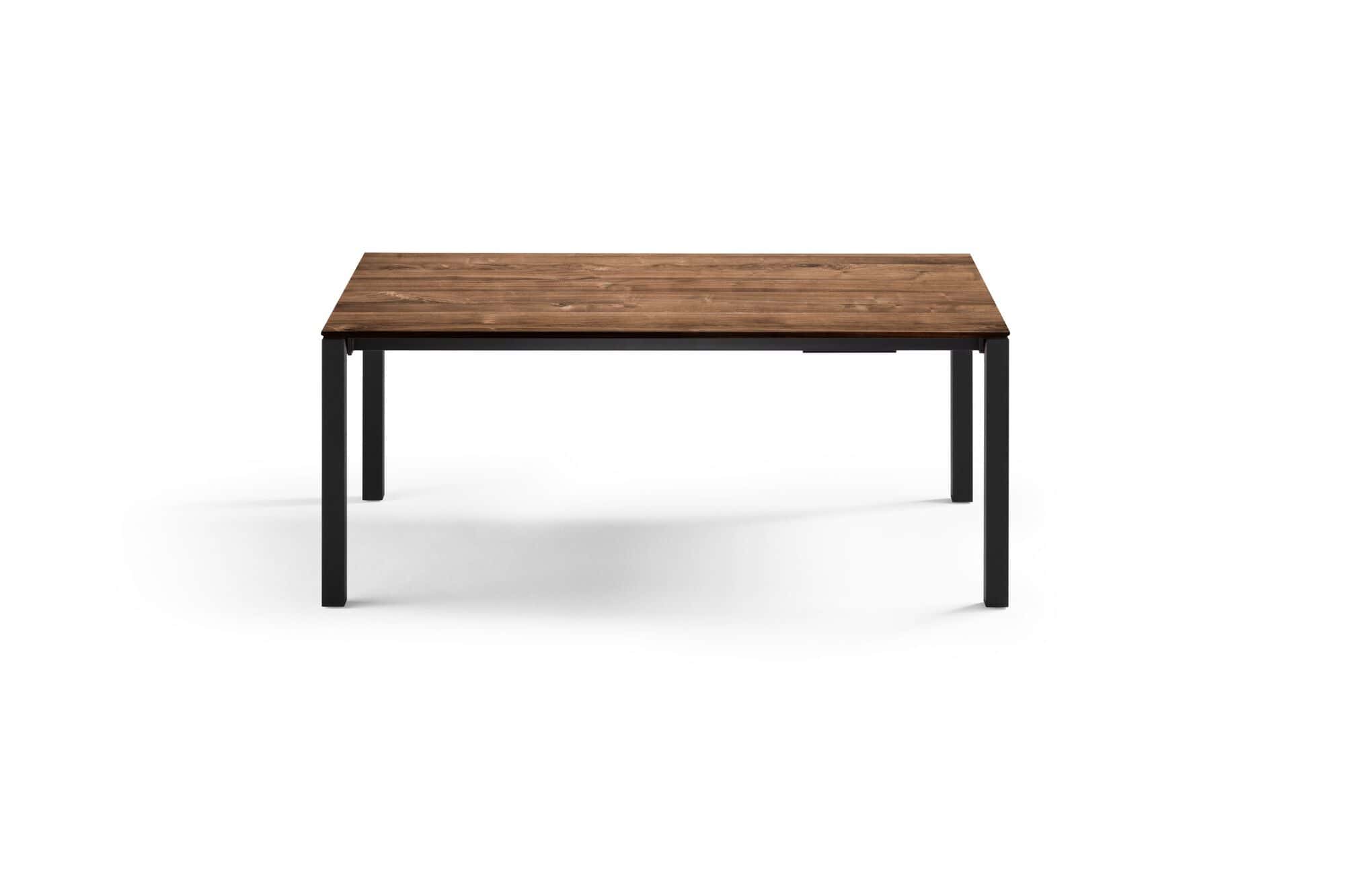 Esszimmertisch mit schwarzen Metallbeinen ausziehbar - Tischplatte Wildnussbaum / Astnussbaum - Bari Metall Esszimmertisch mit schwarzen Metallbeinen ausziehbar - Tischplatte Wildnussbaum / Astnussbaum - Bari Metall