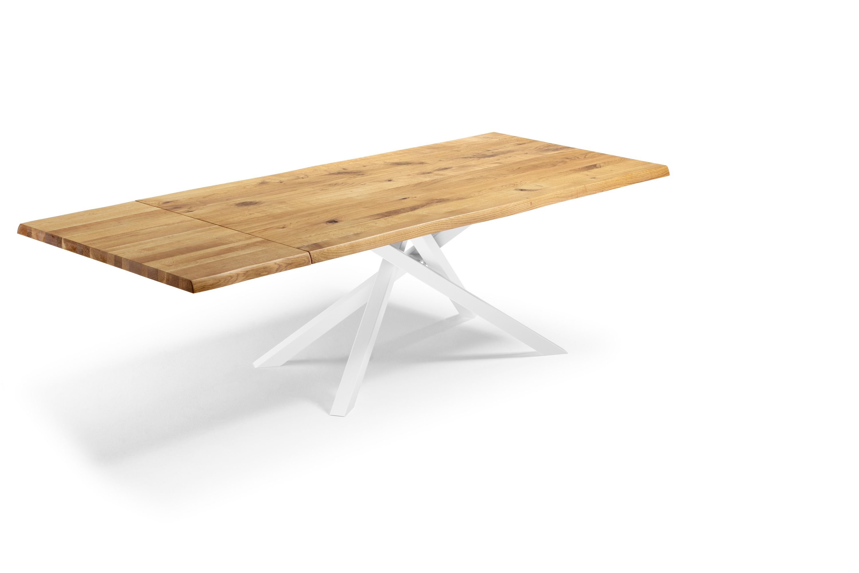 Esstisch Mikado mit weissen Metallbeinen und Asteiche / Wildeiche Tischplatte - Esstisch Piemonte Holz